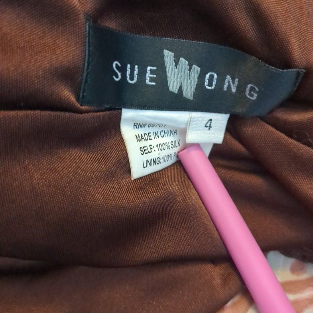 Vintage y2k Sue Wong Dress Silk Tribal Earth Fairycore Feather Beaded Size 4 - Picture 8 of 14